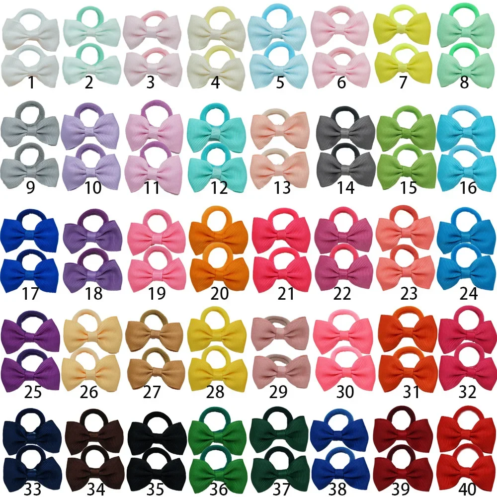 10pcs/lot 4.5*2.5 CM Solid Color Grosgrain Ribbon Bowknot Baby Elastic Hair Rope DIY Children Headwear Fashion Bows Hairband