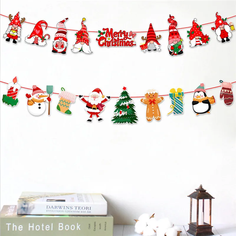 Vrolijk Kerstfeest Banner Vakantie Gors Feestelijke Feestdecoratie Cartoon Papier Hangende Vlaggen Diy Handgemaakte Speelgoed Kids Cadeau