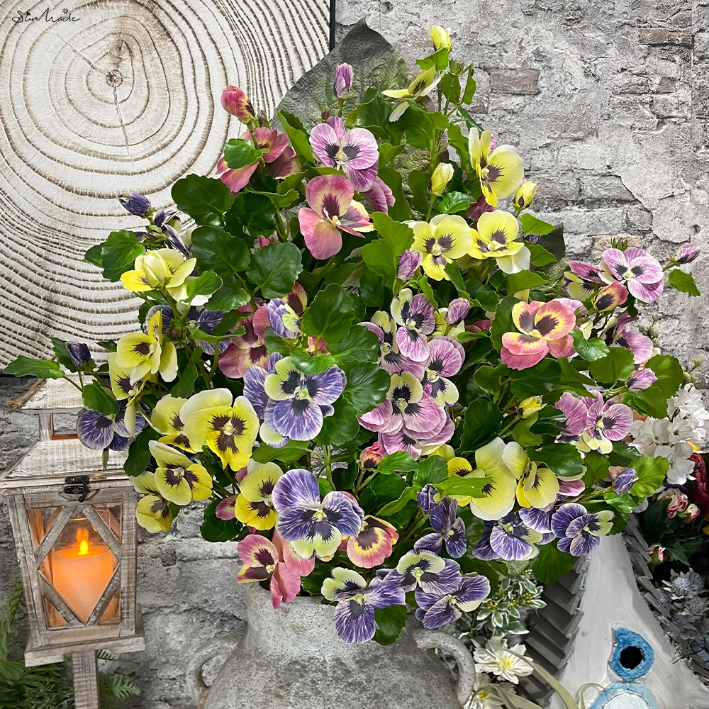 SunMade Luxury 3D Printing Viola Flower Branch Butterfly Pansy Artificial Flowers Garden Decoration Fleur Artificielle New Year