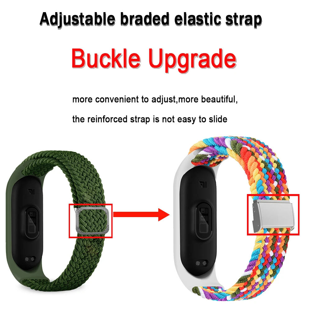 Strap for Mi band 7 bracelet Stainless steel Elastic adjustable Nylon Braided Miband4 miband 5 correa for xiaomi Mi band 4 3 5 6