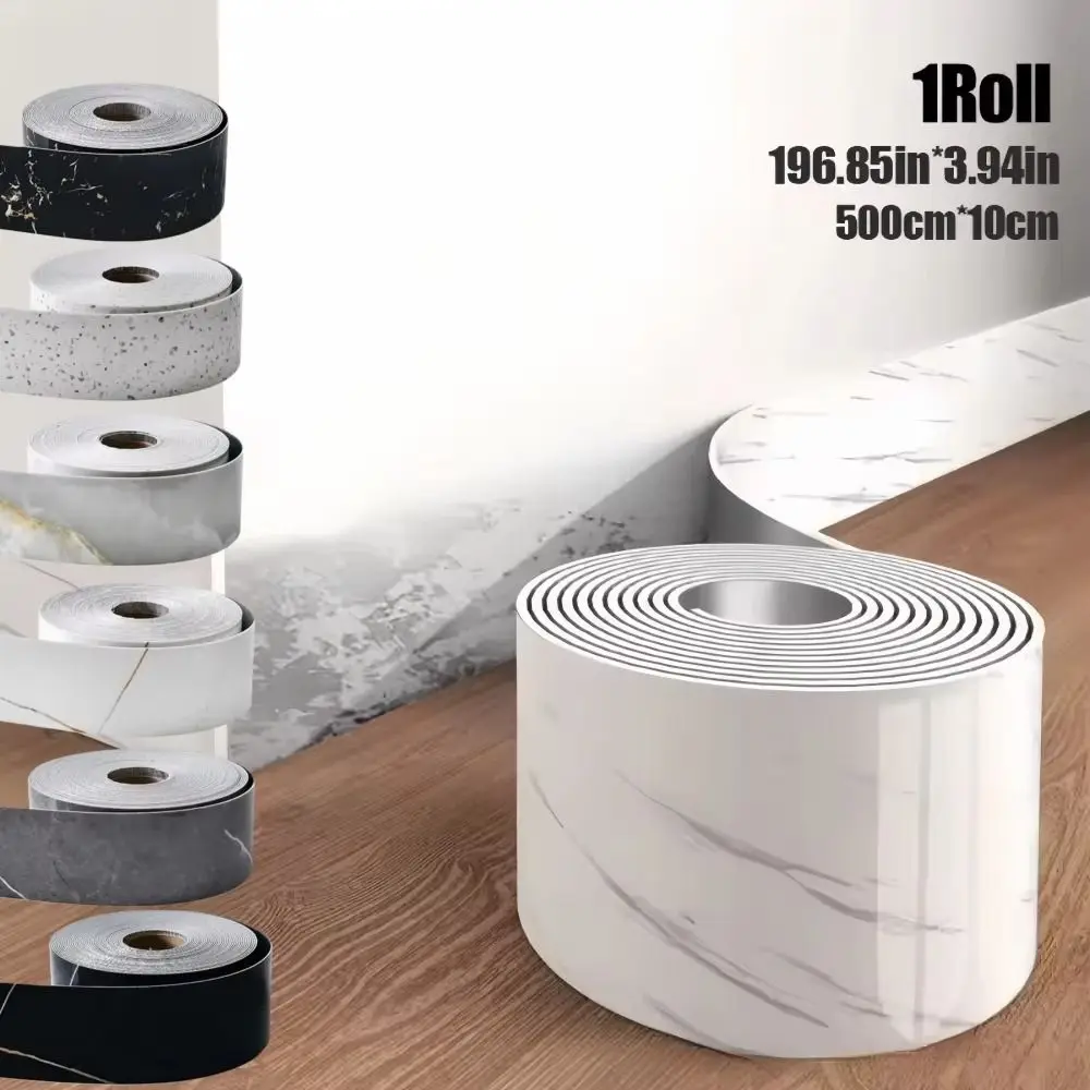 10cmx5m Self-Adhesive Skirting Board Marble Removable Wallpaper Sticker Waterproof Stain-resistant PVC Baseboard