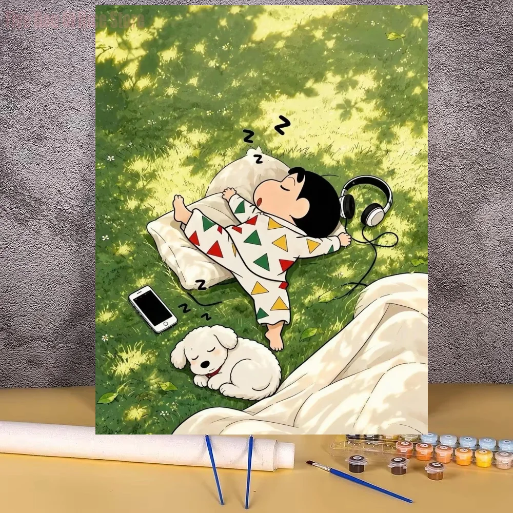 DIY Shin-chan Shiro Scene Cute Anime Painting By Numbers Wall Art Picture Acrylic Paint Handmade for Home Decors Diy Gift