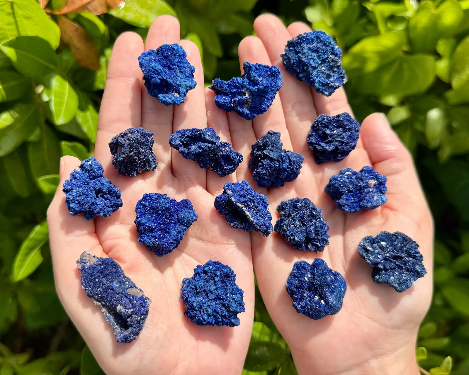 

Яркие кластеры кристаллов блакитного азурита — природные необработанные минералы азурита класса «ААА»