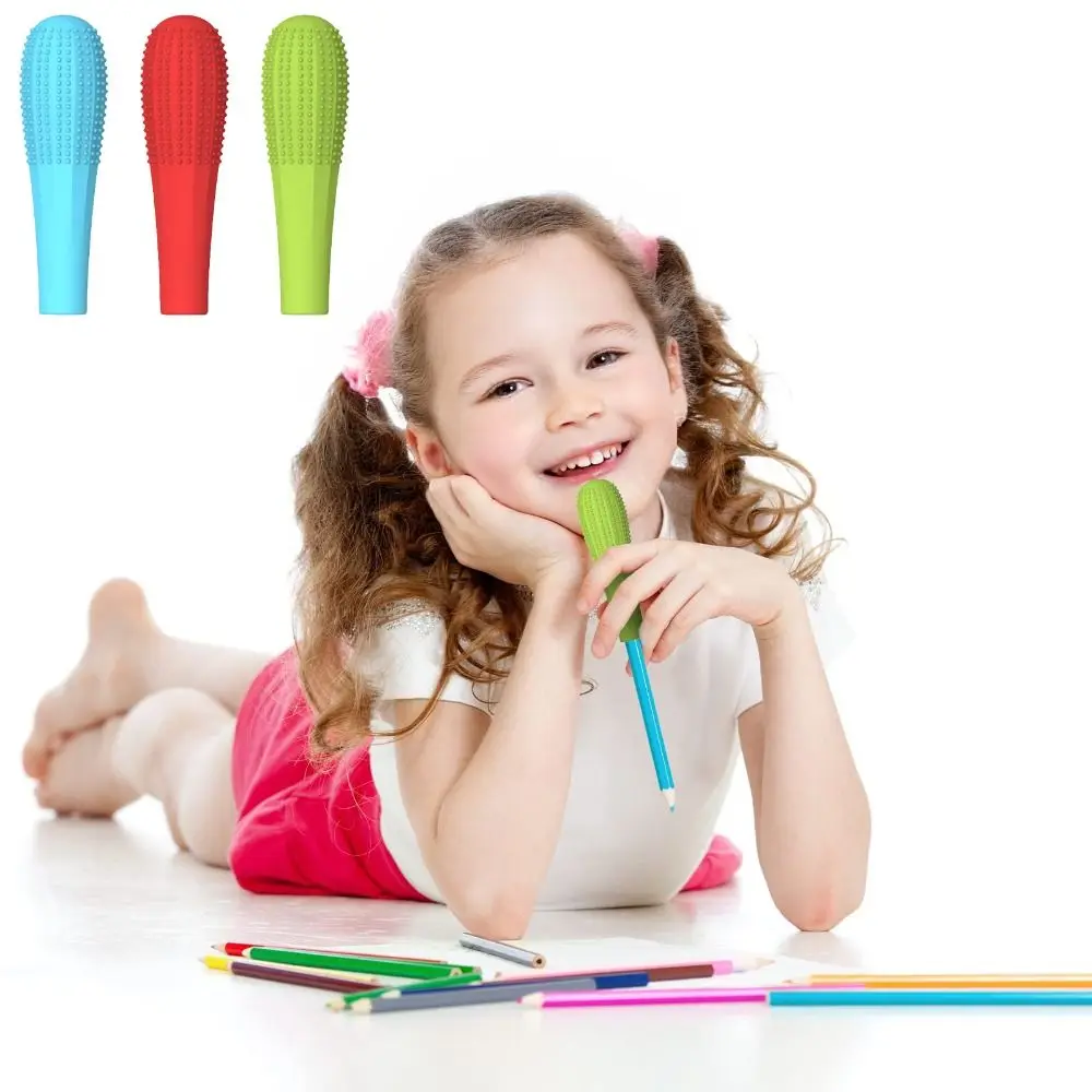 

3PCS Silicone Sensory Chewable Pencil Toppers Stress Relief Anti Nail Biting Pencil Sleeves Textured Pencil Grips