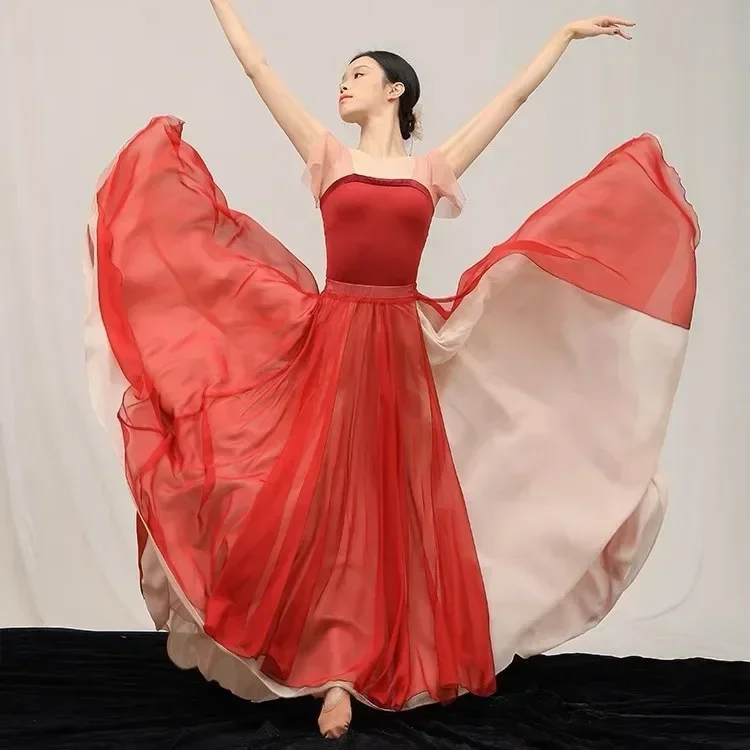 900 degree classical dance double-layer contrasting color dance big swing skirt women's new Chinese dance practice suit