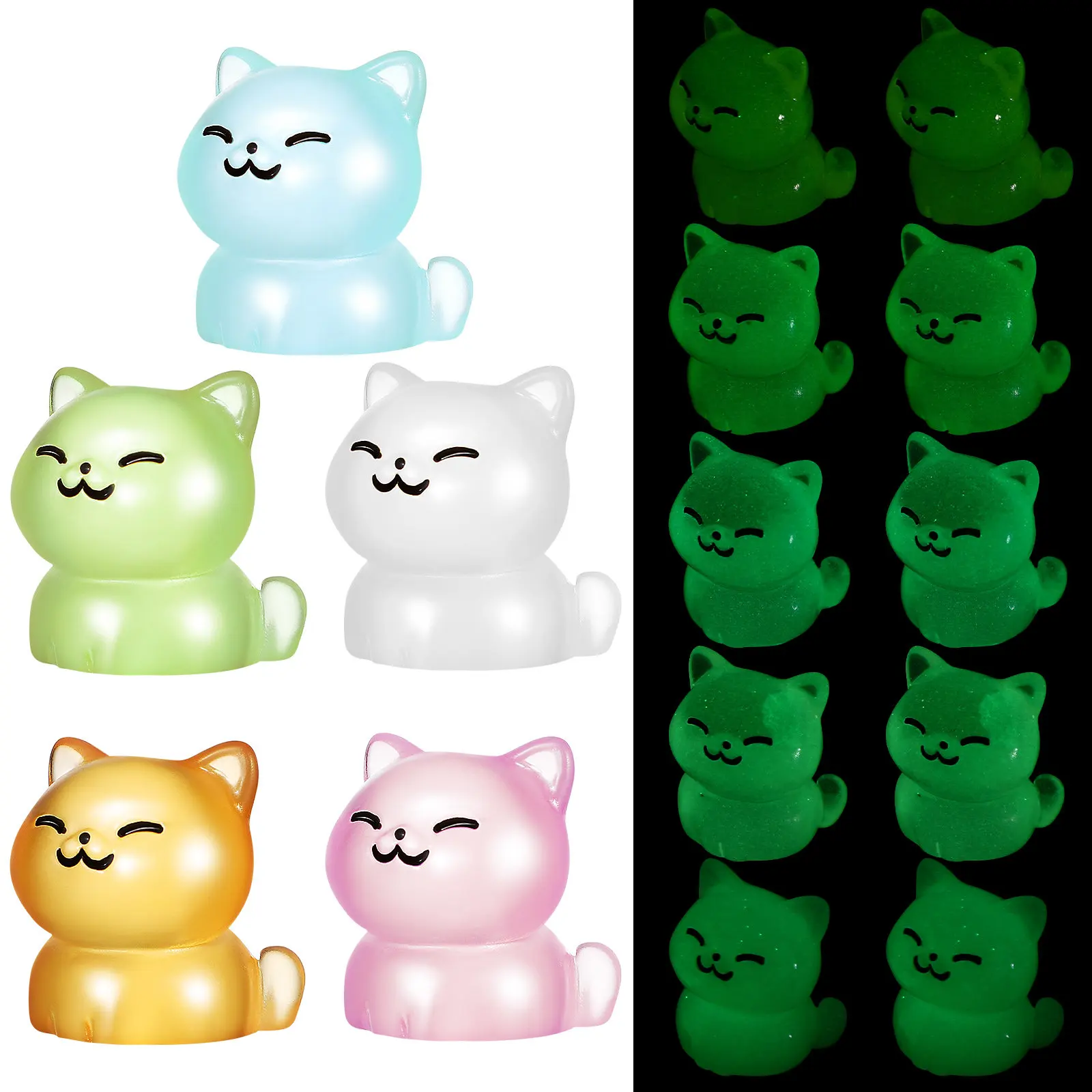 20Pcs Mini Resin Cats Glow in The Dark Vibrant Colorful Tiny Cat Ornaments Sturdy Resin Material for Micro Landscapes Dollhouse