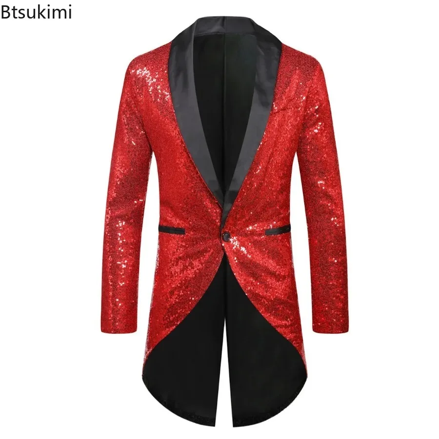 2024Men's Tuxedo Chic Style Male Jacket Tops Luxury Sequin Glitter Suits Blazer Men Party Stage Prom Singer Dancer Jackets Coats