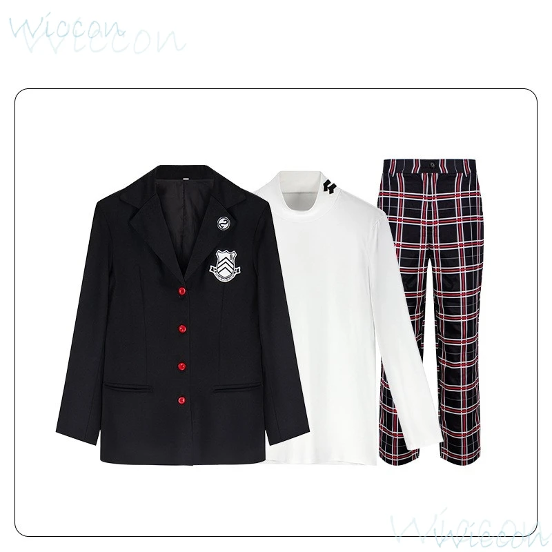 Spiel Persona 5 Anime Amiya Ren Schuluniform Cosplay P5R Cosplay Kostüm schwarz Kostüm Perücke Set Party spielen Spiel Outfit für Männer