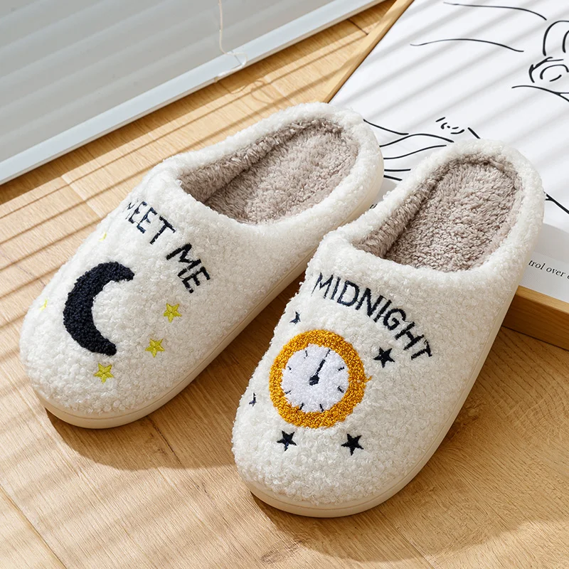 Warm Slippers  Cushion Slides Meet Me At Midnight Soft Warm Comfort Flat Cozy Fuzzy Woman House Slippers Funny Shoes