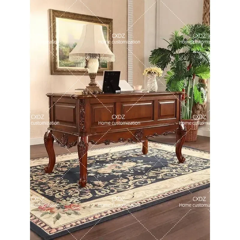 European Style Solid Wood Desk American Country Retro Writing Table Computer Desk Study Furniture Home Office Workstation