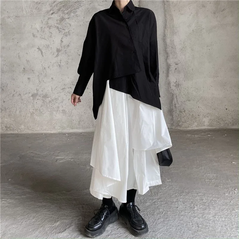 Women Skirts Gothic Irregular Skirts Pants Women High Waist White Black Long Skirts Female Pleated Skirts Culottes Women Clothes