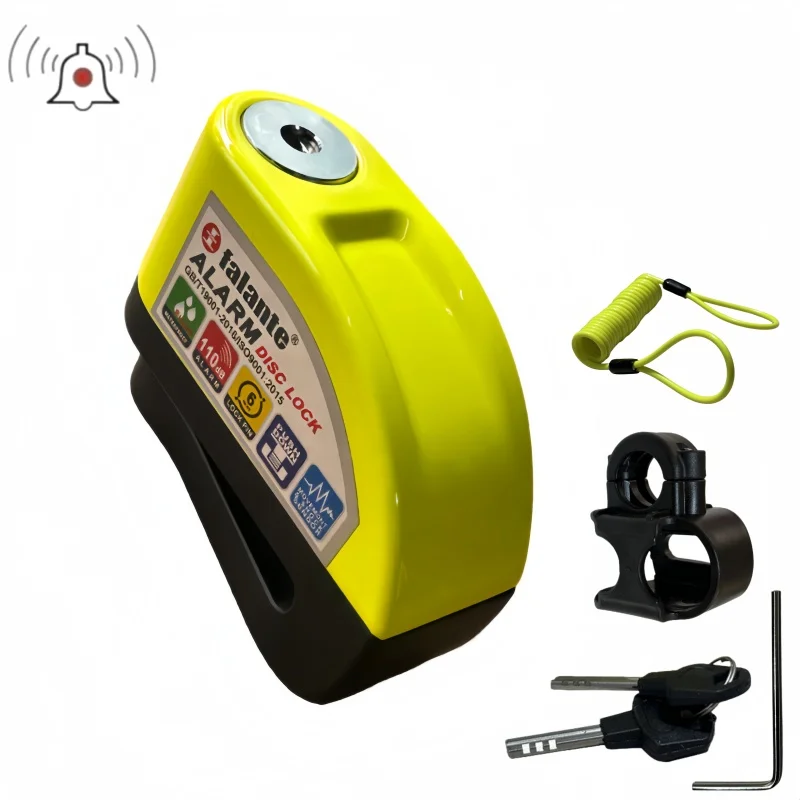 Falante Anti-Theft Alarm Disc Lock for Motorcycle & Bicycle Aluminum Alloy Waterproof with Reminder Rope  Lock Bracket 5 Colors