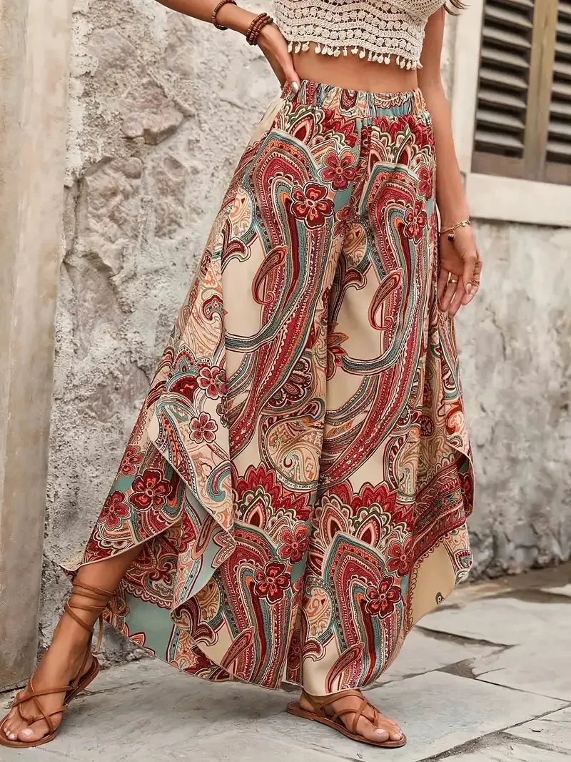 2026 Summer New European and American Women's Clothing Printed High Waist Large Size Skirt Pants Versatile Cw94169