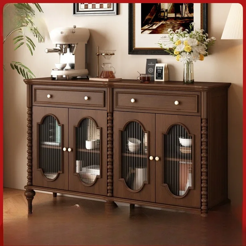 

French retro solid wood dining side wine cabinet integrated bar counter American living room storage cabinet
