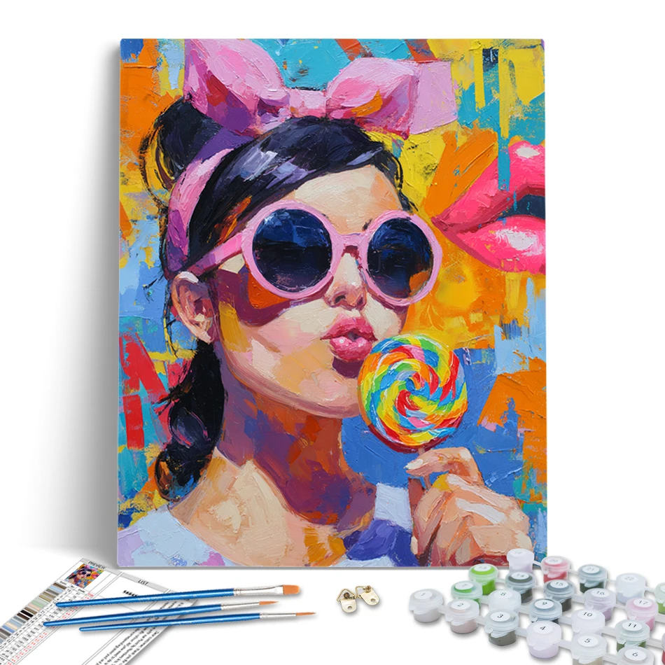 

RUOPOTY Diy Oil Painting By Numbers Lollipop girl abstract portrait vivid character Original Gifts Canvas Picture Handiwork Set