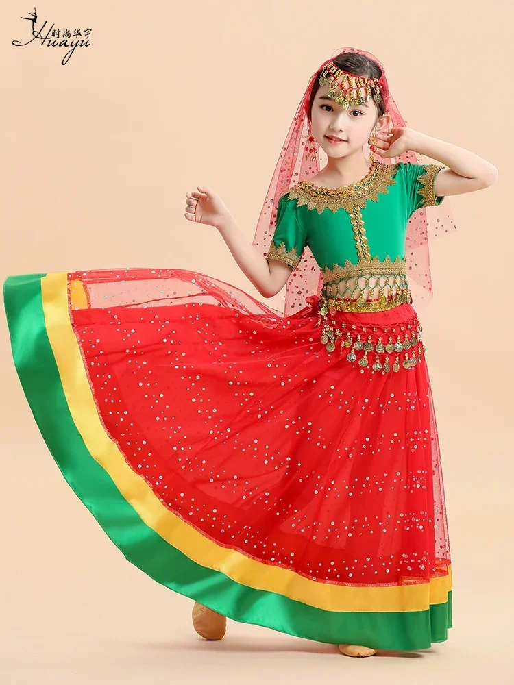 

Children's costumes Indian dance stage performance Chorus costumes Exotic ethnic style swinging skirt two-piece set