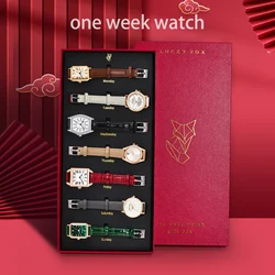 7PCS Set Women Fashion Watch Casual Leather Belt Watches Ladies Roman Numeral Dial Quartz watch one weel watch set