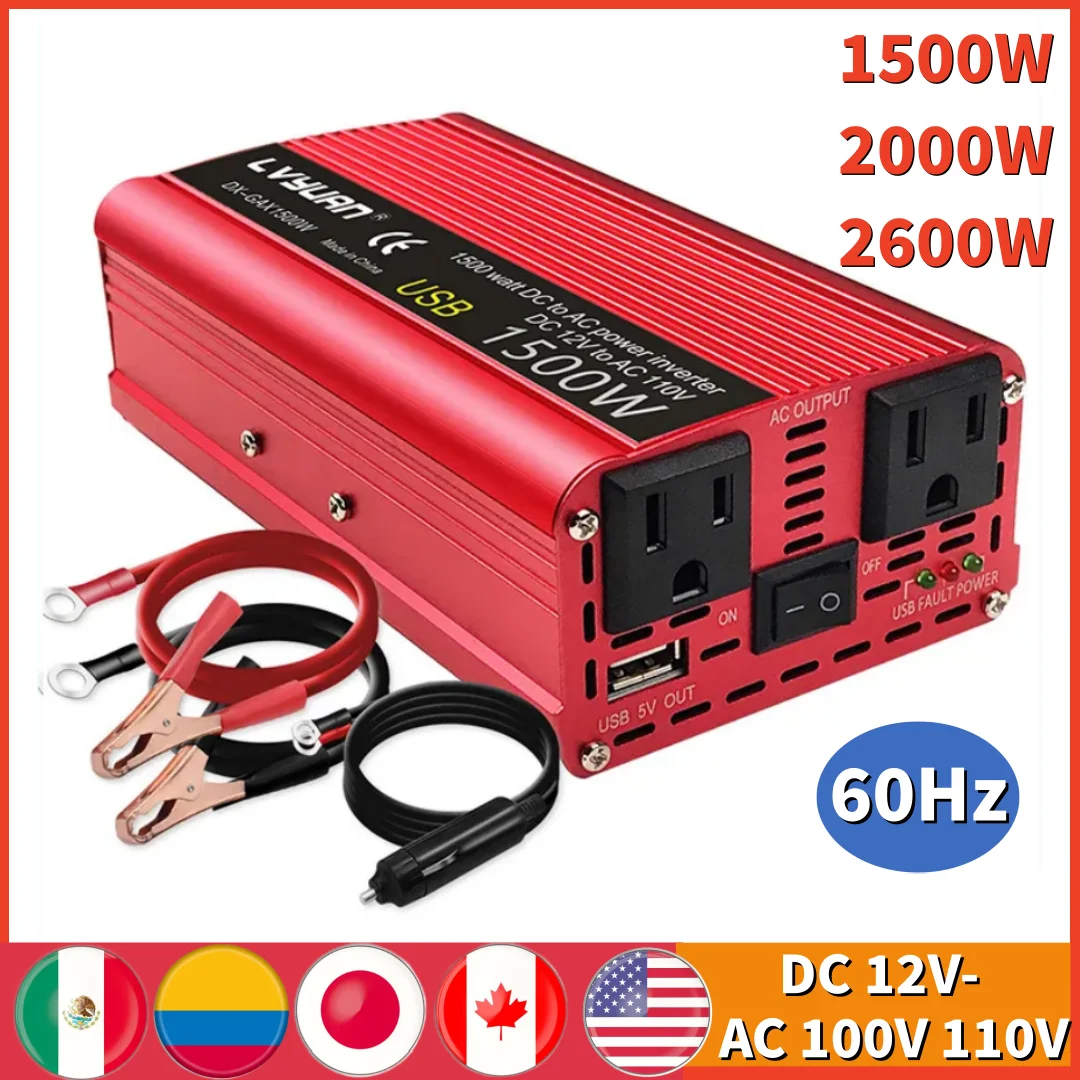 1500W/2000W/2600W DC12V to AC110V Portable Car Power Inverter Charger Converter Adapter US Socket Auto accessories