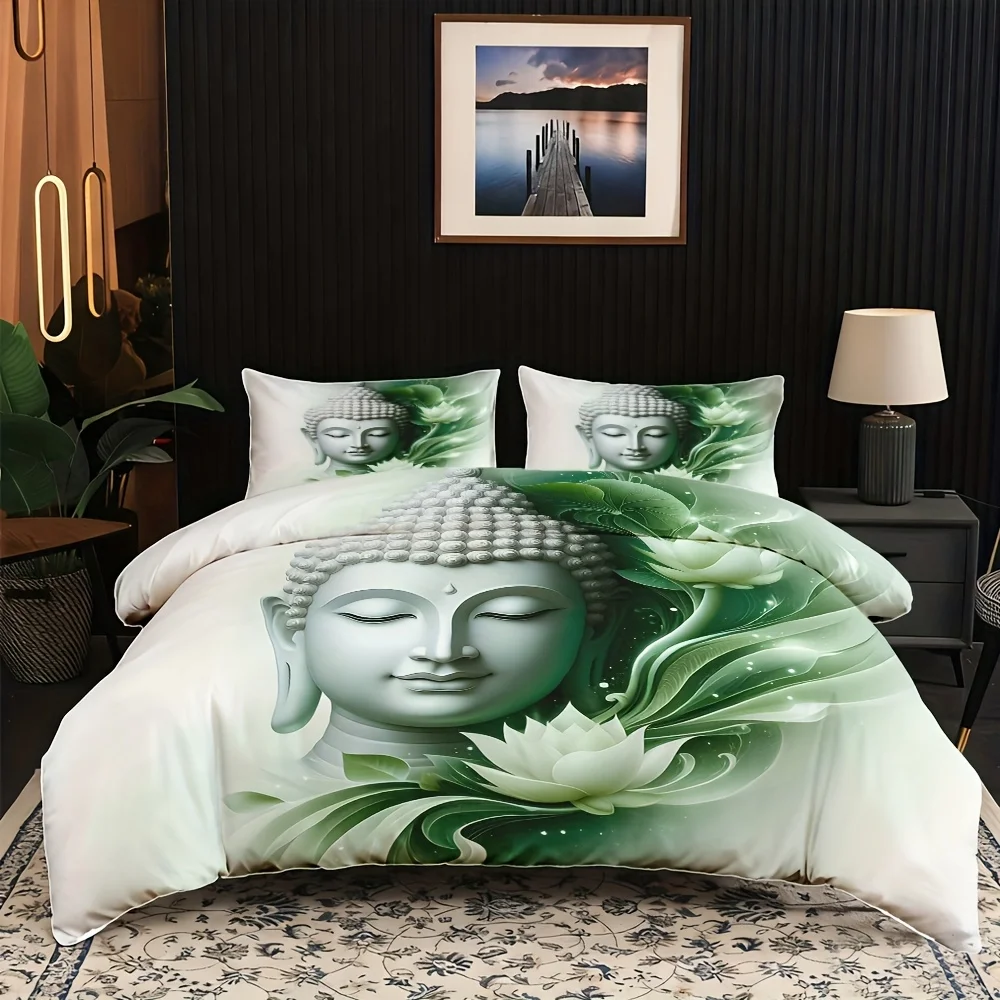 3pcs Buddha Duvet Cover Meditation Buddha Statues Pattern Bedding Set No Filling For Bedroom Dormitory Room Home Decor For Adult