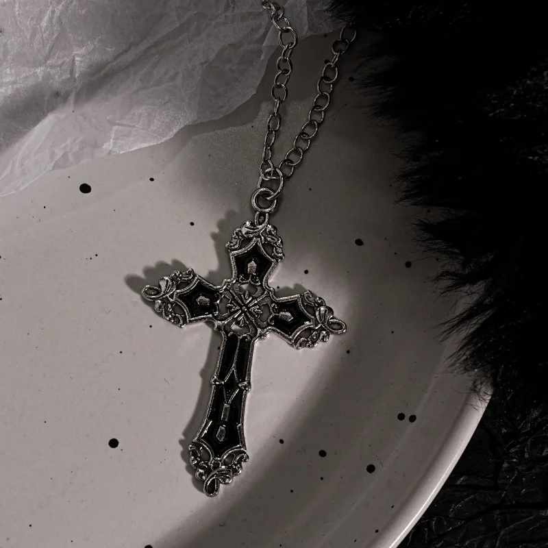 5-piece Gothic necklace set with skull mirror cross, hollow star snake sword pendant, silver thin chain, stackable punk jewelry