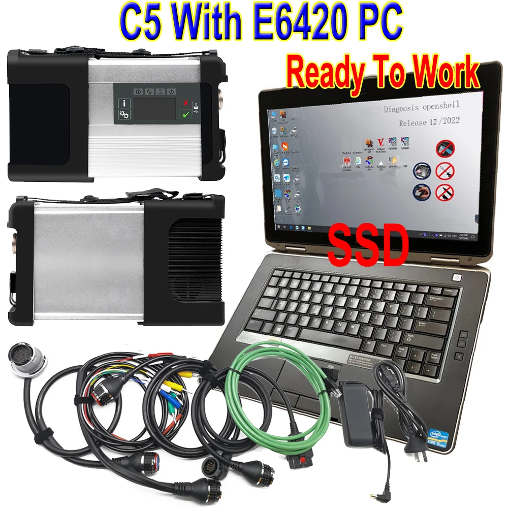 With E6420 laptop PC Top MB STAR C5 Car Diagnostic Tool MB SD Connect Compact 5 Update By MB Star Diagnosis C4 Support Wifi