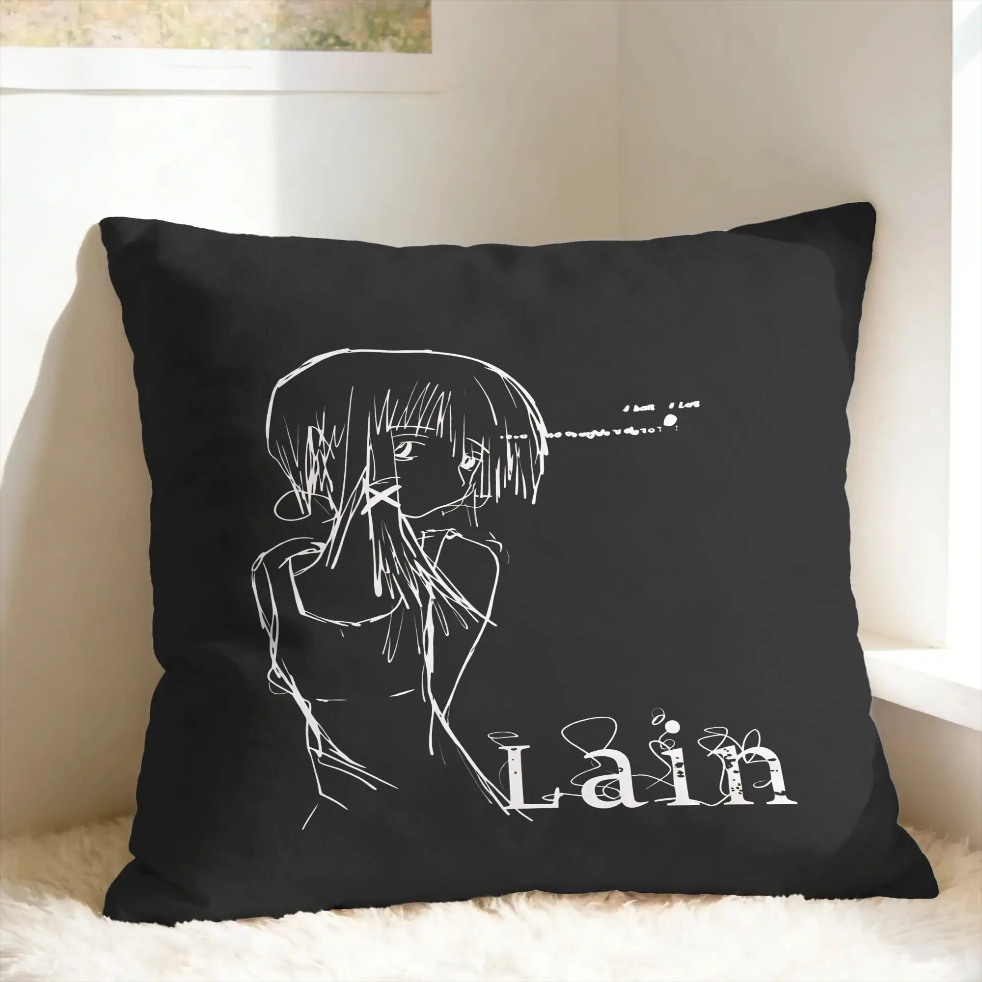 Anime Serial Experiments Lain Pillow Cover  Graphic Cushion Cover Funny Pillow Case For Living Room Sofa