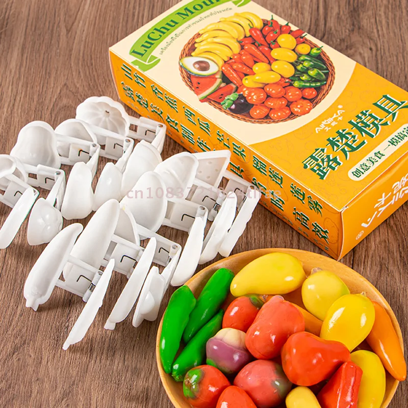 {YY30} 12 Pcs Mini Fruit Kanom Thai Dim Sum Luk Chup Dessert Mold Cake Decoration Baking Tool Press 3D Simulation Fruit Shape