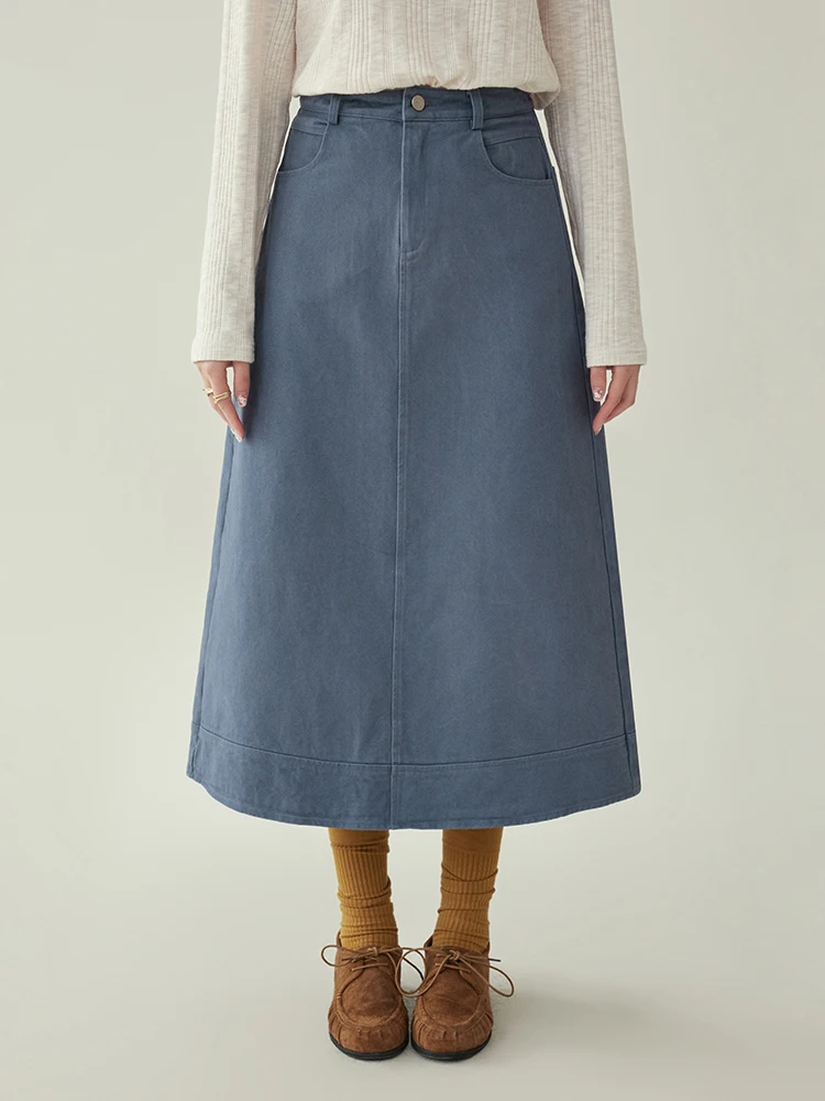 

North Island AMUU Original Pure Cotton High Waist A-Line Denim Skirt Women's Early Spring New Model Ba Split Mid-Lengt...