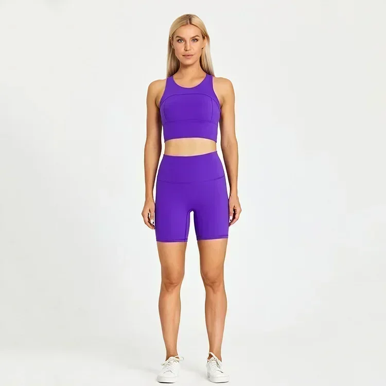 Lemon-conjunto deportivo de 2 piezas para mujer, pantalón corto de 5 "para ejercicio, correr, Fitness, cintura trasera, gimnasio