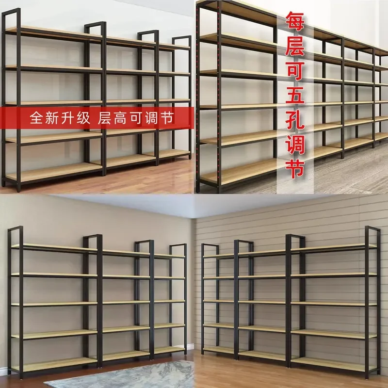 For Adjustable 5-Tier Steel and Wood Shelf Multi-layer Display Rack Household Supermarket Floor Storage Container Sample