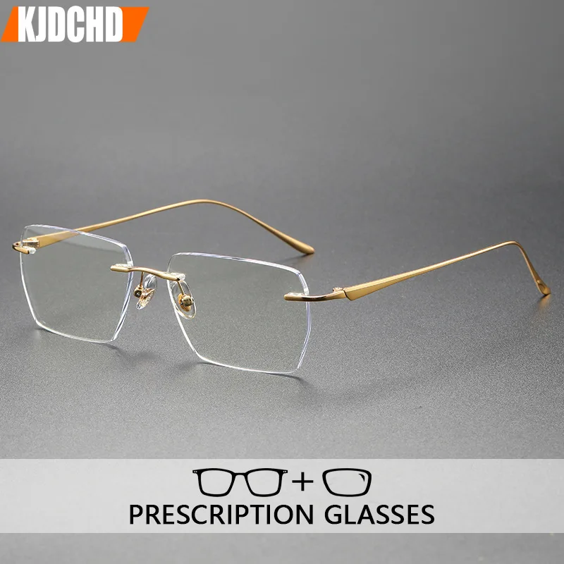 KJDCHD New Business Simple Design Rimless Pure Titanium Eyeglasses Women Men Optical Glasses Customizable Prescription