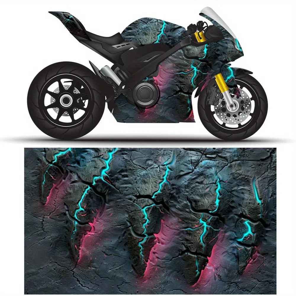 

Bioluminescent Claw Edges, Purple Neon Motorcycle Stickers, Cyber Graphic，Motorcycle Vinyl Wrap, Waterproof Removable Decal Stic
