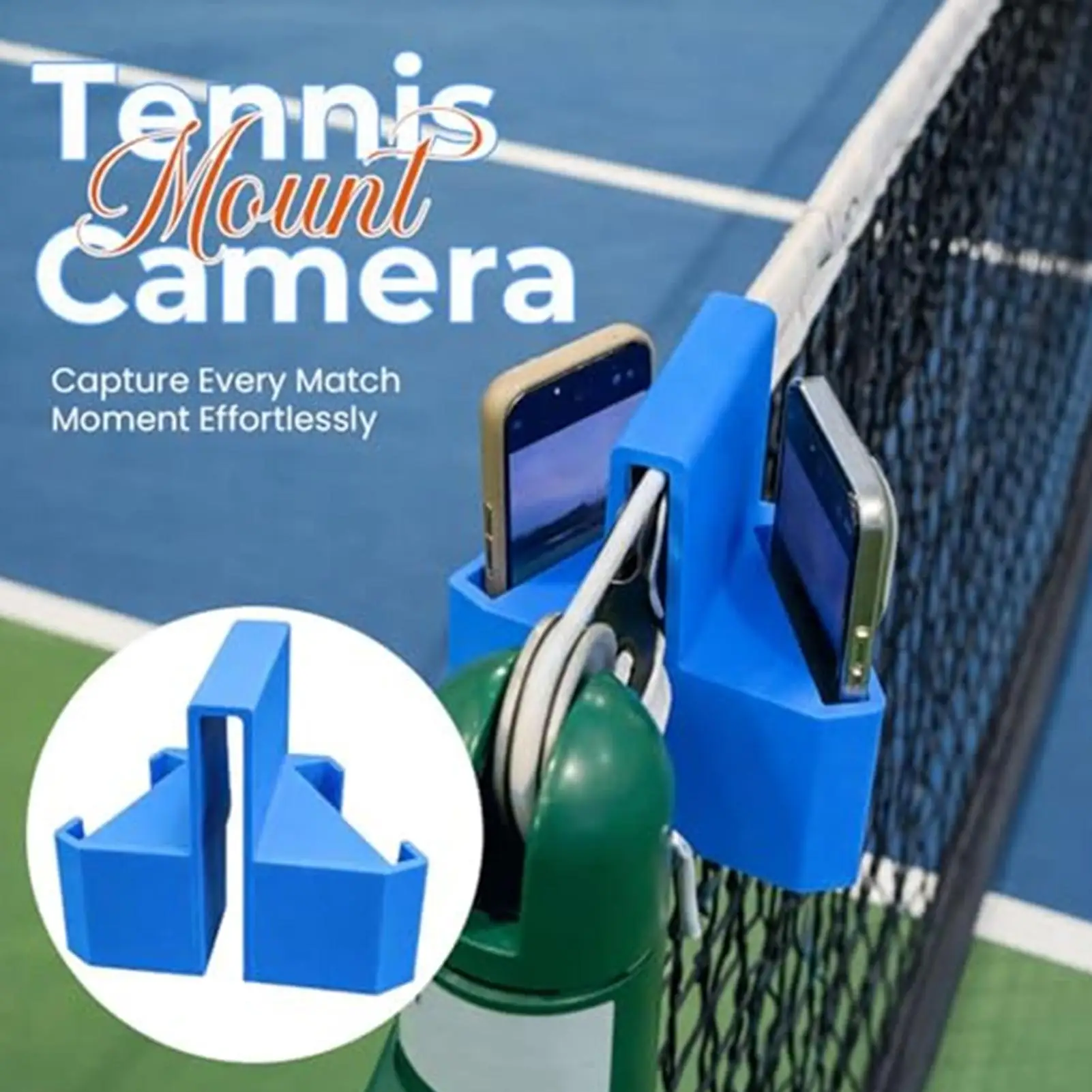 

Tennis Camera Mount Duals Perspective Phone Action Camera Holder with Clip 3D Printed Tennis Net Mount Tennis Recording Mount