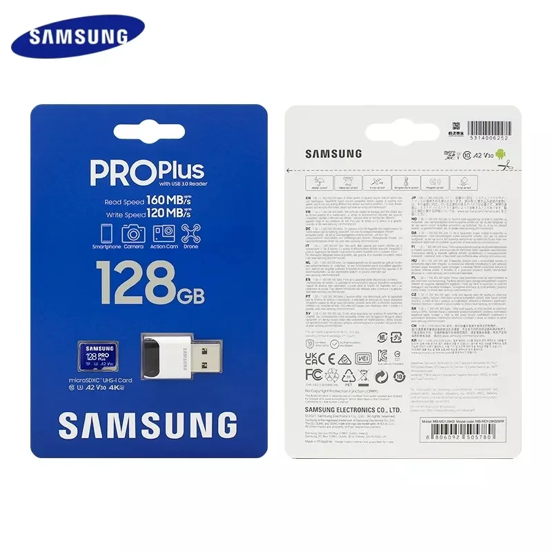 Imagem -05 - Samsung Pro Plus-cartão de Memória Original com Usb 3.2 512gb 256gb 128gb Micro sd a2 V30 tf u3 Leitor de Cartão Flash