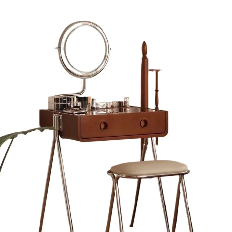 

Solid wood dresser, medieval log bedroom makeup French retro small apartment storage dressing table