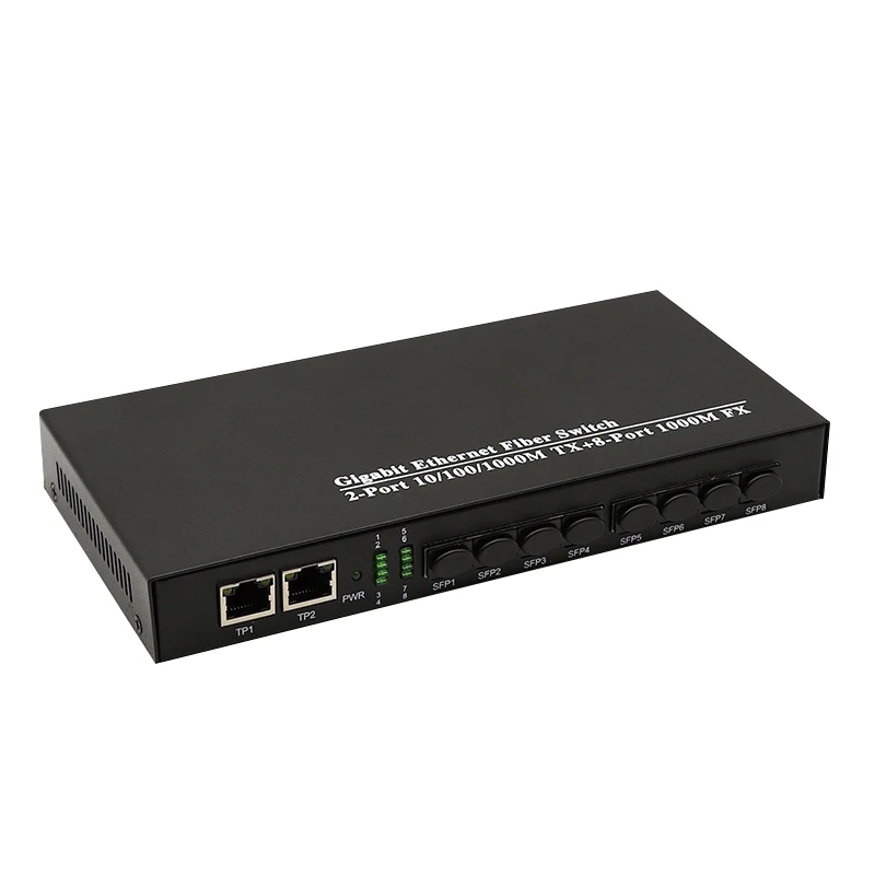 

8SFP 2RJ45 10/100/1000M Gigabit Transceiver 8Port 1.25G SFP Gigabit Ethernet Switch Fiber Optical Media Converter