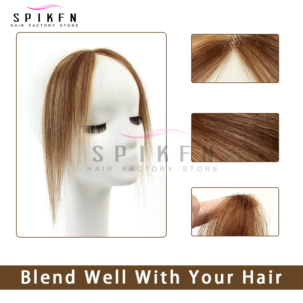 SPIKFN 레이스 인간의 머리카락 양면 앞머리 자연 스트레이트 헤어 피스 6 색 블랙 브라운 금발 머리 보이지 않는 통기성 부드러운