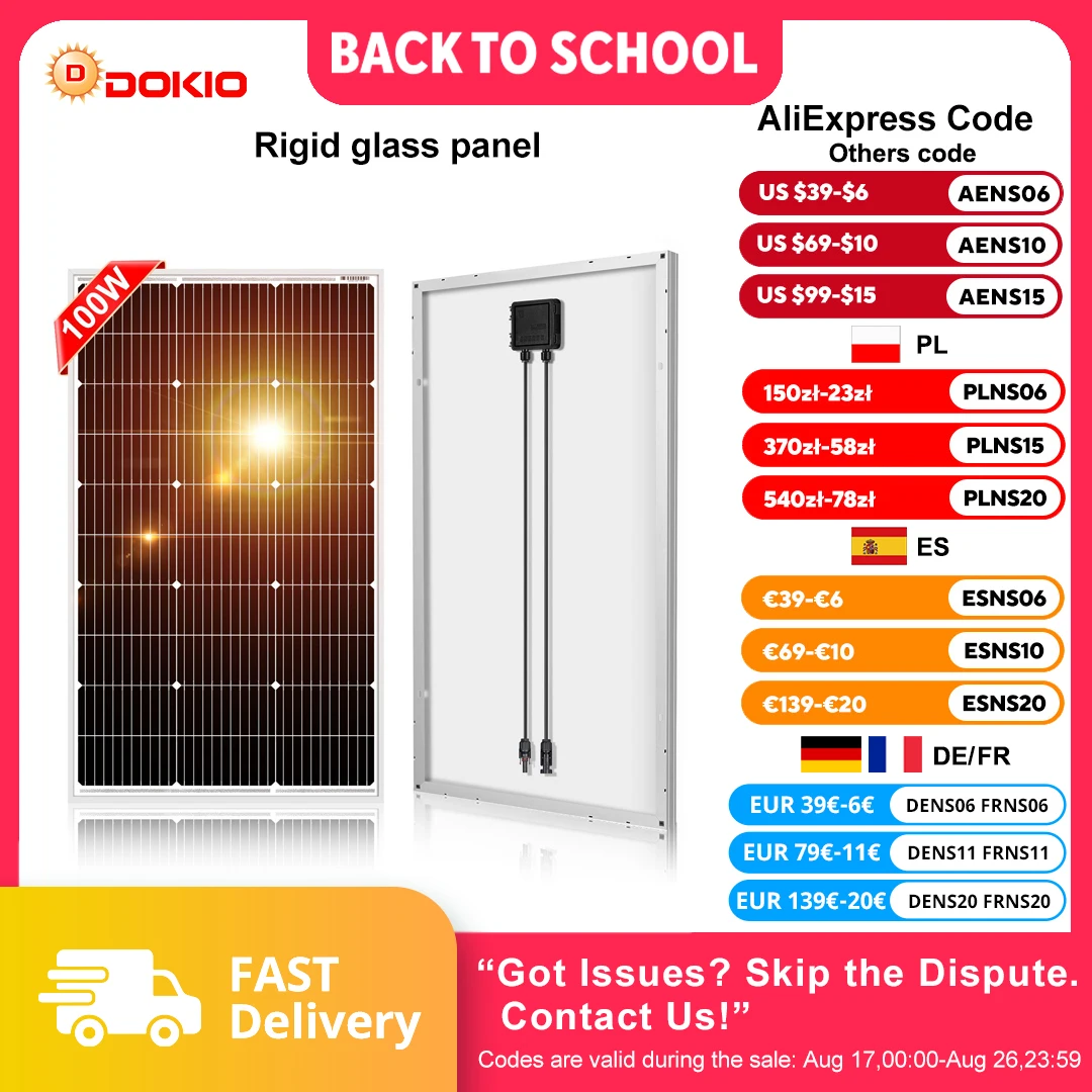 DOKIO 18V 100W Rigid Solar Panel China 18V