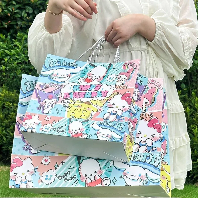 Sanrio Gift Bags Kawaii Hello Kitty Kuromi My Melody Cinnamoroll Cartoon Tote Anime Sanrioed Cute Girl Heart High-Capacity Bags