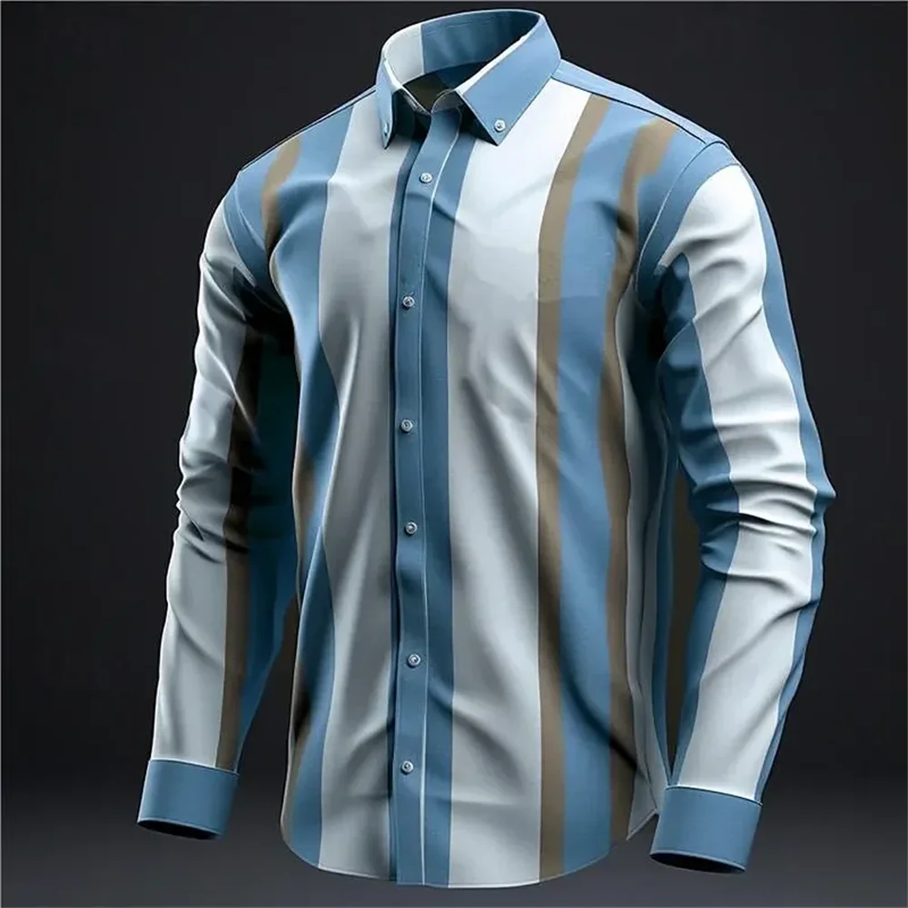 Striped Shirt 2024 Hot Selling men's Shirt Retro three-dimensional Party Comfortable Soft Outdoor Street Top Plus Size Factory D