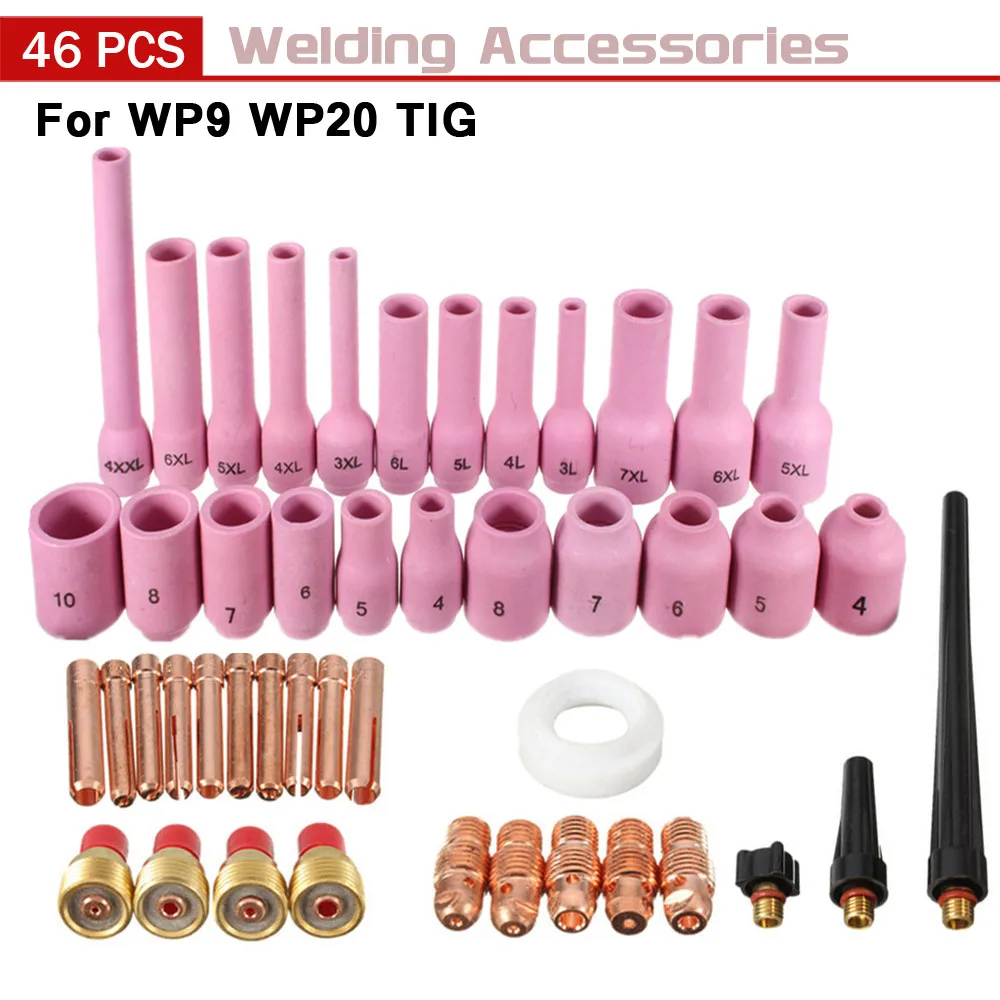 

46Pcs TIG Welding Torch Stubby Gas Lens For WP9 WP20 TIG Back Cap Collet Bodies Spares Kit Durable Practical Accessories