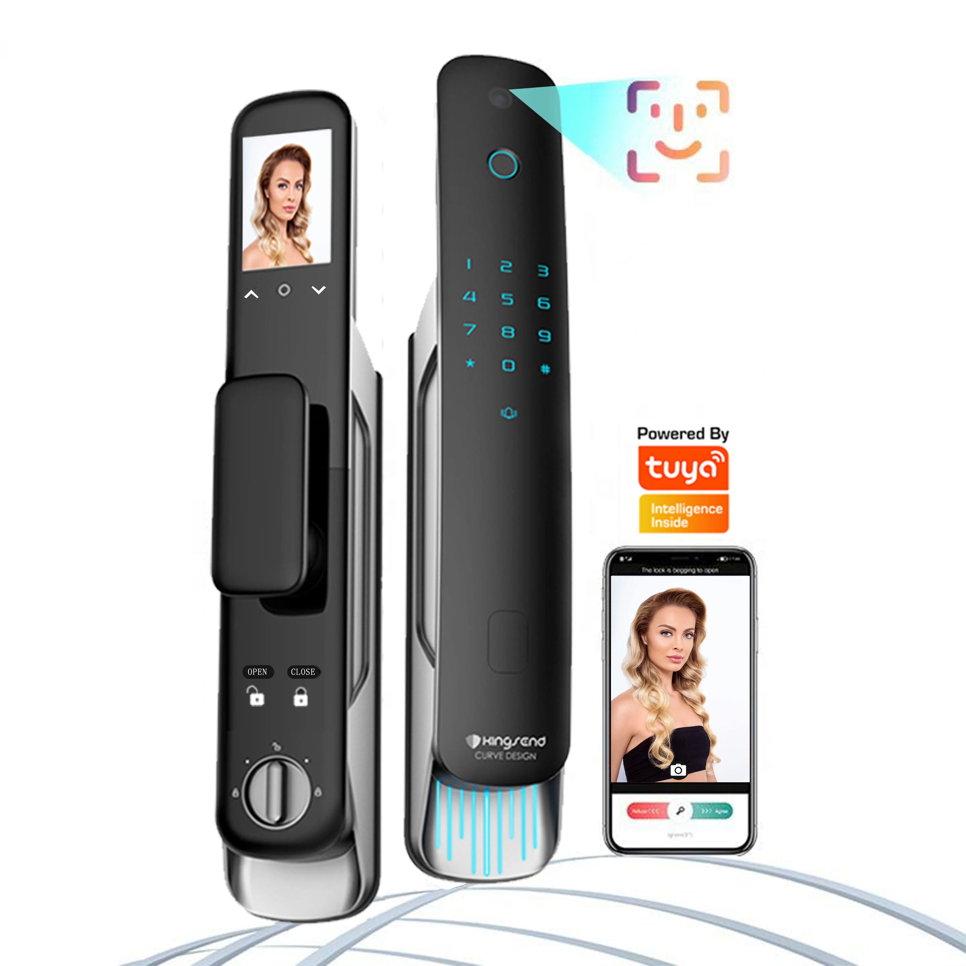 Smart Door  3D Face Recognition Fingerprint Digital Wifi   Smart  with  Camera Monitor