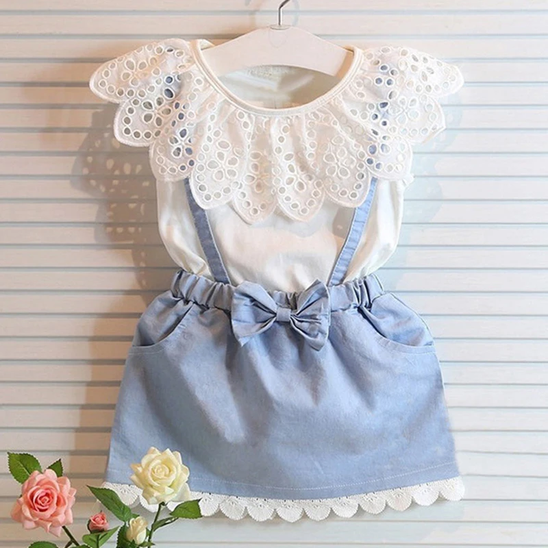 Kids Girls Dresses Denim Suspenders Dress Wedding Costume Toddler Girls Outfits Children Clothing Sleeveless Baby Dresses A246