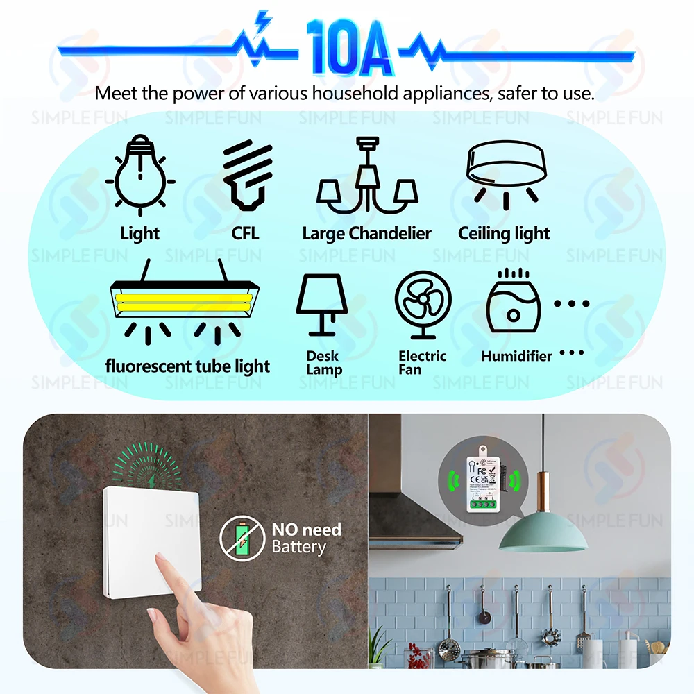 Mini RF Smart Light Switch 110V 220V 230V Self Power Wireless Wall Switch No Battery Support Power Restoration Status Setting image 3