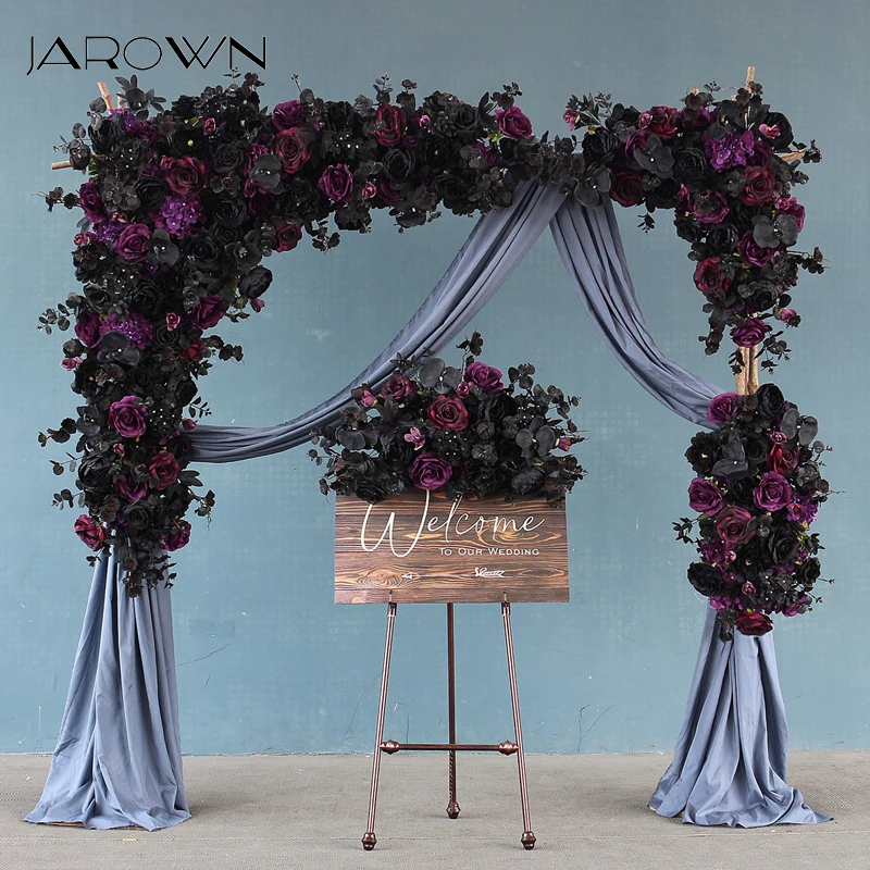 JAROWN Wedding Flower Arrangement Black Rose Flower Row Dark Purple Wedding Background Decoration Party Arch Props Decoration