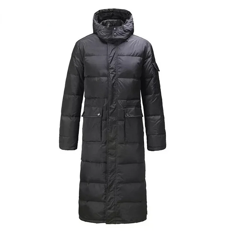 Piumino lungo da uomo capispalla invernale caldo con cappuccio rimovibile Plus Size Parka sciolto antivento nuovo