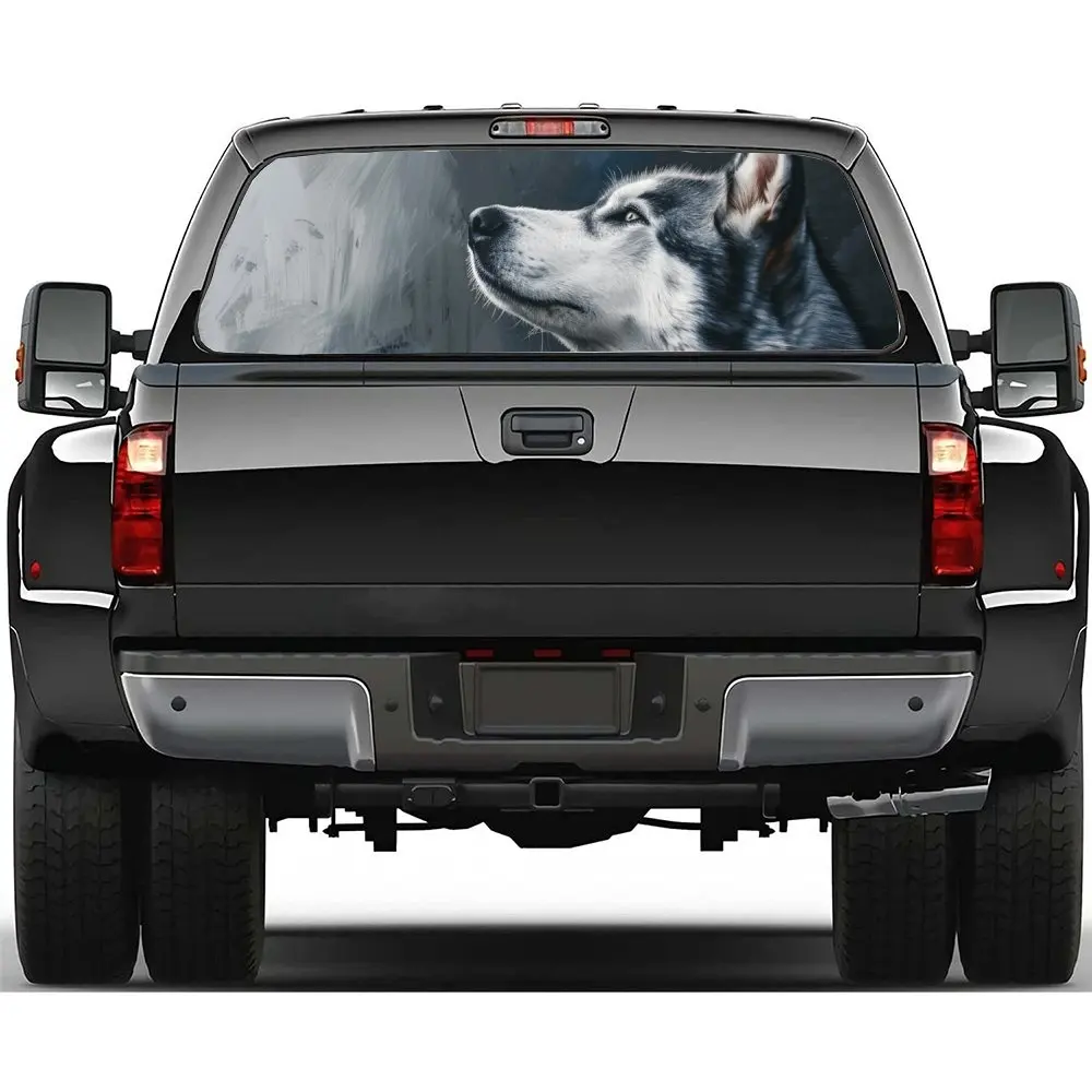 

Looking out Husky Animal Dog Car Rear Windshield Sticker Truck Window See Through Perforated Back Window Vinyl Decal Decoration