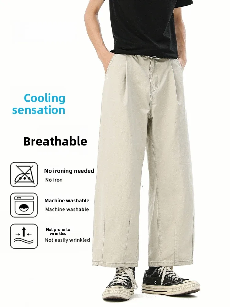 

Мужские летние повседневные брюки MMOPTOP с широкими штанинами, хлопковые, дышащие, немнущиеся, прямого кроя, с охлаждающим эффектом, молодежный стиль