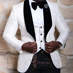 Premium Men's Suit 3 PCS Jacquard Paisley Black Velvet Shawl Lapel Blazer Pants Set for Wedding Groom Party Prom Custom Tuxedo