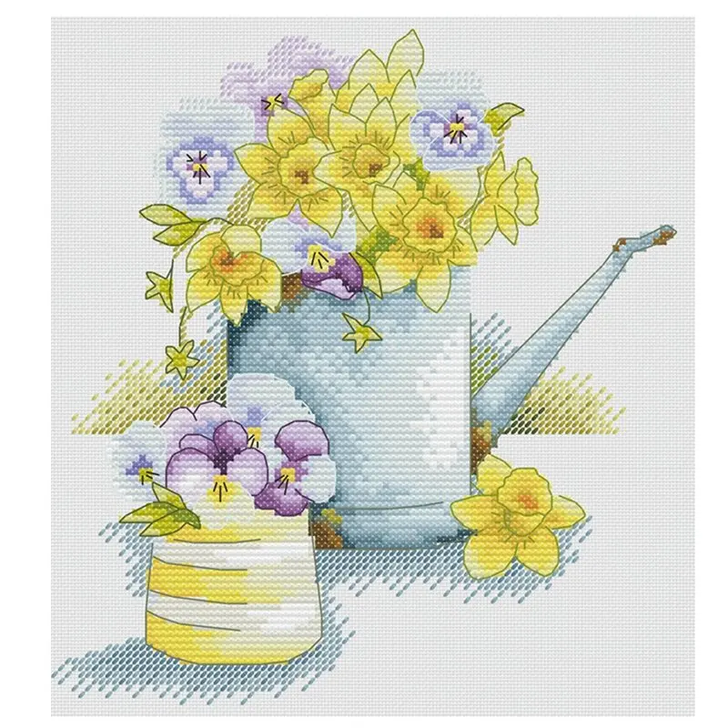 The Flowers in the Teapot Patterns Counted Cross Stitch Set DIY 11CT 14CT 16CT 18CT Cross Stitch Kit Embroidery Needlework